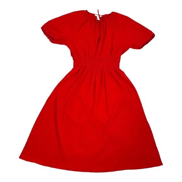 H &M Women Size XS Red Dress Tie Neck Bohemian Short Sleeve Stretch Waist - Picture 12 of 16
